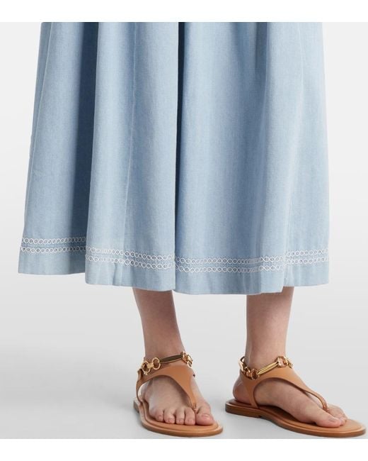 Zimmermann Blue Ascension Shirred Denim Midi Skirt