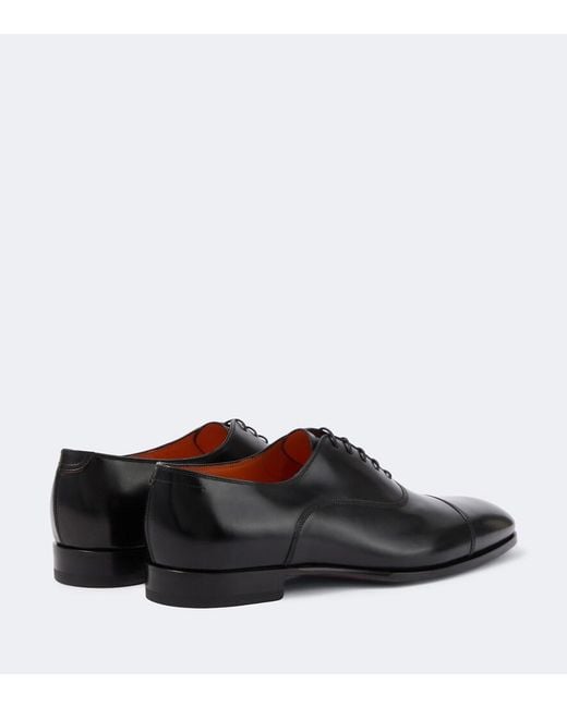 Santoni Black Leather Oxford Shoes for men