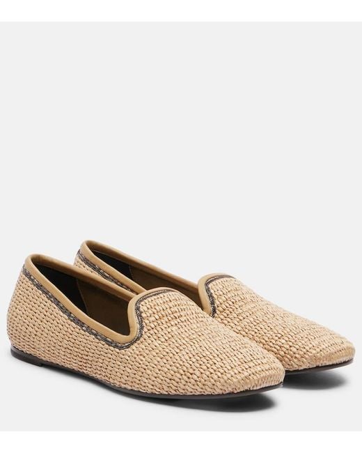 Brunello Cucinelli Natural Slip-Ons Monili Aus Raffiabast