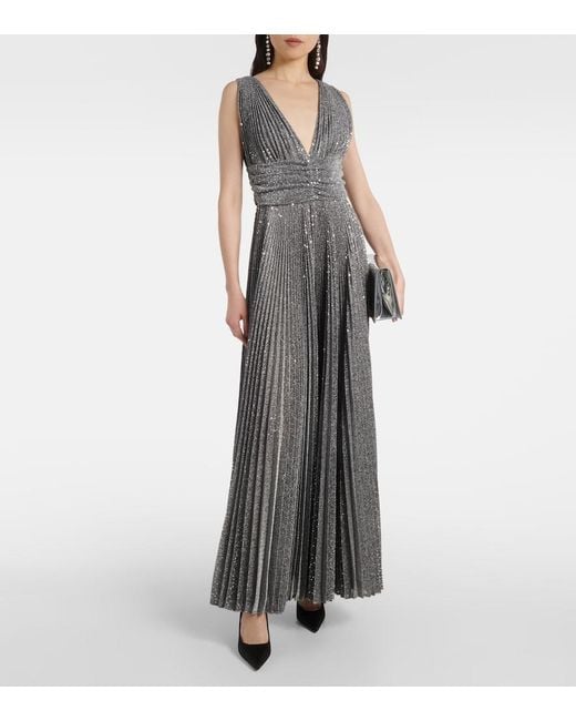 Dolce & Gabbana Gray Metallic Plisse Cocktail Dress