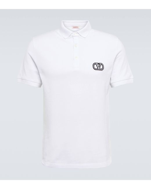 Valentino White Vlogo Embroidered Pique Polo Shirt for men