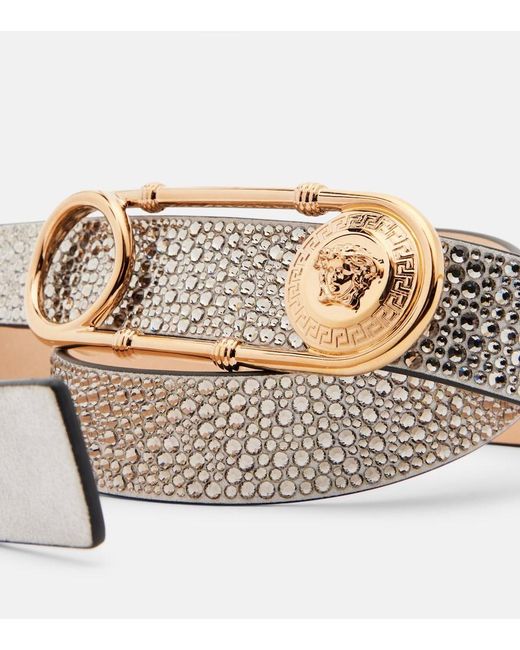 Versace Natural Safety Pin Embellished Leather Belt