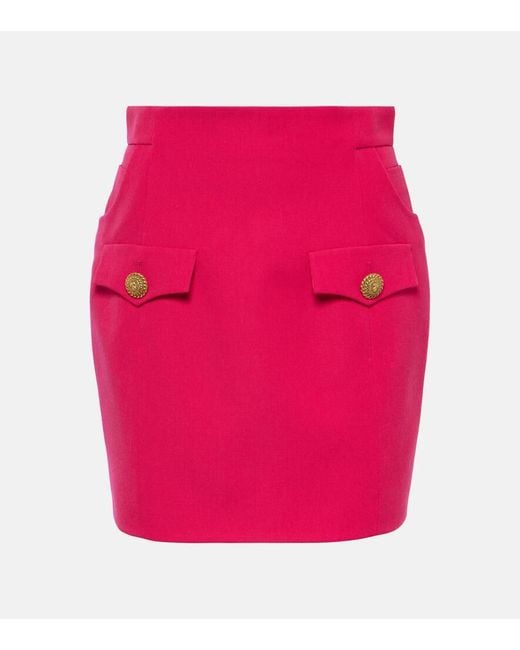 Minifalda de lana virgen Balmain de color Pink
