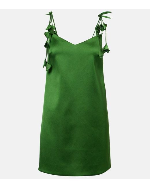 Self-Portrait Green Floral-Applique Satin Minidress
