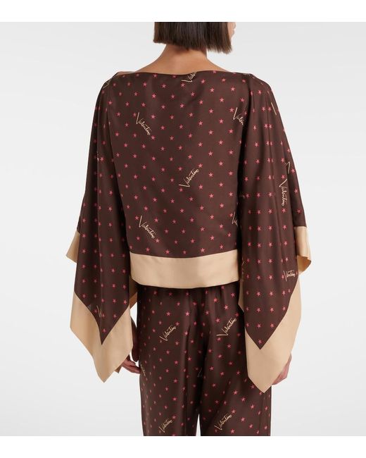 Valentino Brown Printed Silk Twill Top