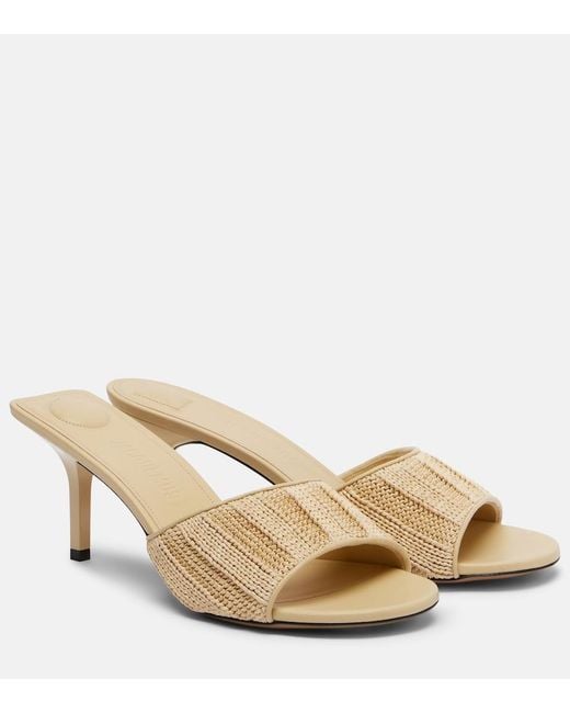 Jacquemus Natural Cubisto Raffia-Effect Mules