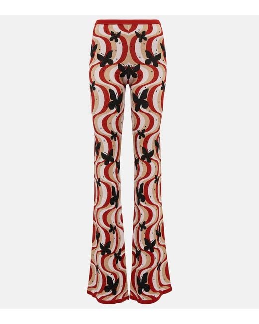 Alessandra Rich Red Printed High-rise Flare Pants