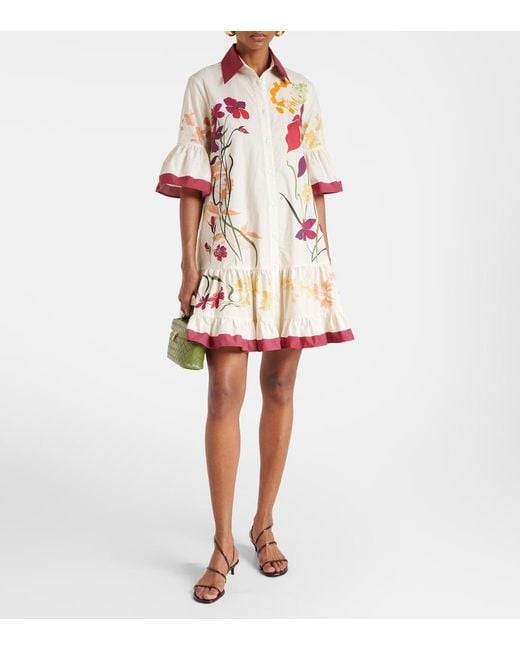 LaDoubleJ White Choux Floral Cotton Poplin Shirt Dress