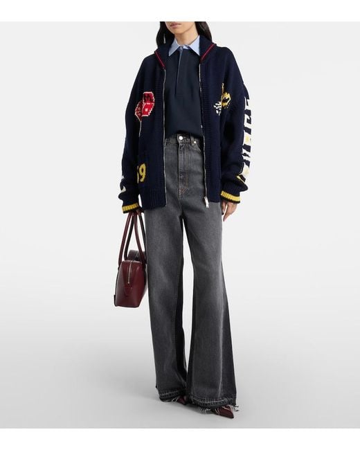 Stella McCartney Blue Intarsia Cotton Zip-Up Cardigan