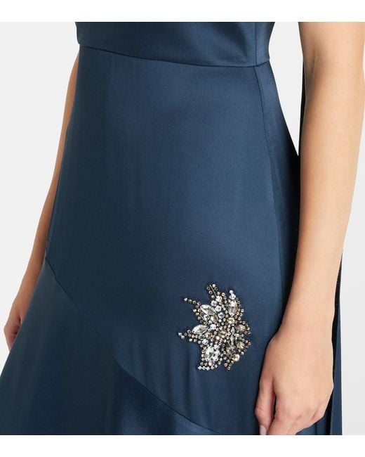 Erdem Blue Embellished Scarf-Detail Satin Cady Gown