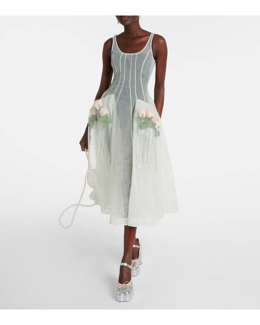 Simone Rocha Green Floral-applique Tulle Midi Dress