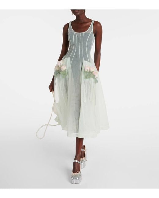 Simone Rocha Floral-Applique Tulle Midi Dress in Green | Lyst