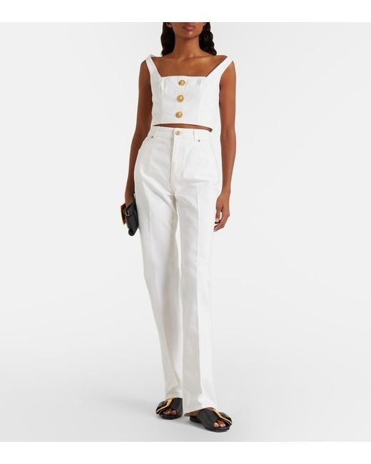 Balmain White Denim Crop Top