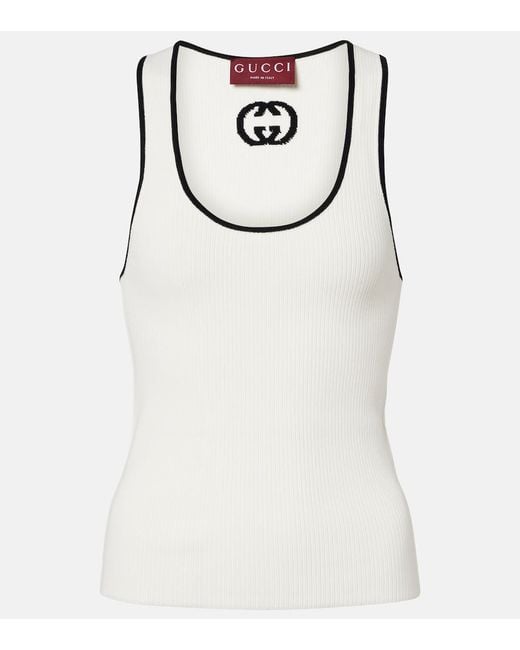 Gucci White Ribbed-Knit Cotton-Blend Tank Top