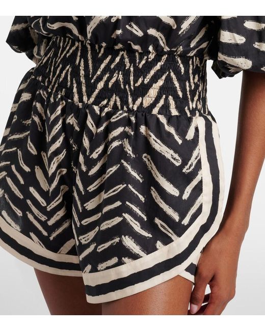 Johanna Ortiz Black Printed Off-Shoulder Cotton Romper