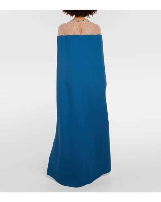 Safiyaa Blue Ambere Embroidered Cape-detail Gown
