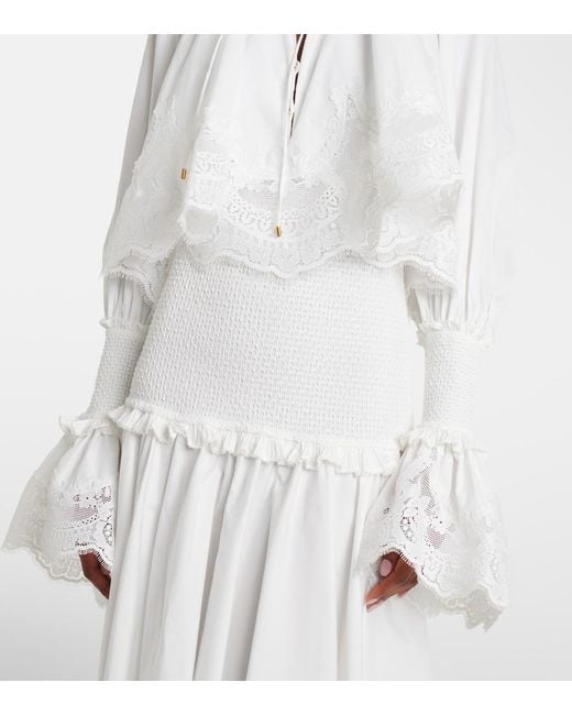 Zimmermann White Alchemy Lace-Trimmed Cotton Poplin Maxi Dress