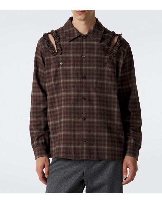 Simone Rocha Brown Ruffled Checked Cotton Flannel Shirt for men
