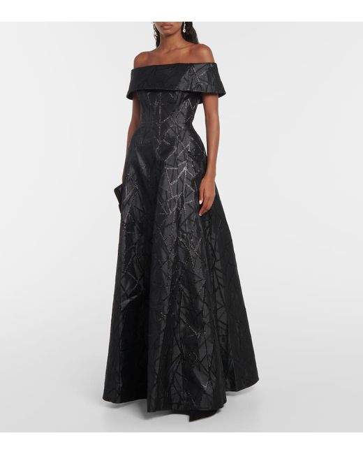 Rebecca Vallance Black Colette Off-shoulder Gown