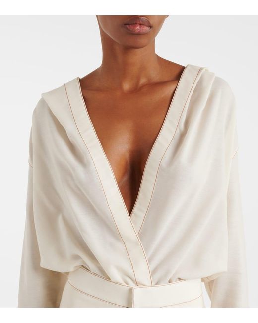 Alaïa White Hooded Wool-Blend Bodysuit