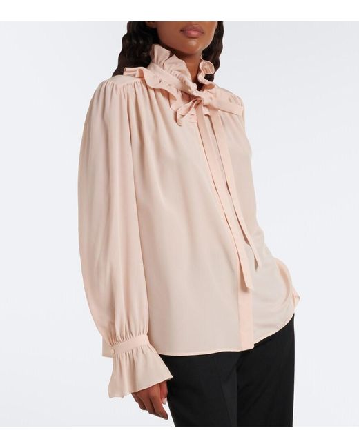 Chloé Natural Ruffled Silk Chiffon Blouse