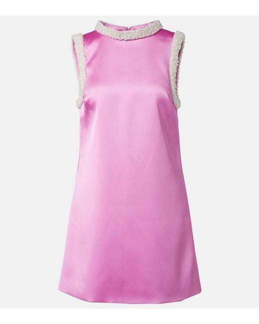 Self-Portrait Pink Faux Pearl-Trimmed Satin Minidress