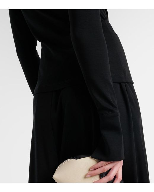 Max Mara Black Adagio Virgin Wool Wrap Top