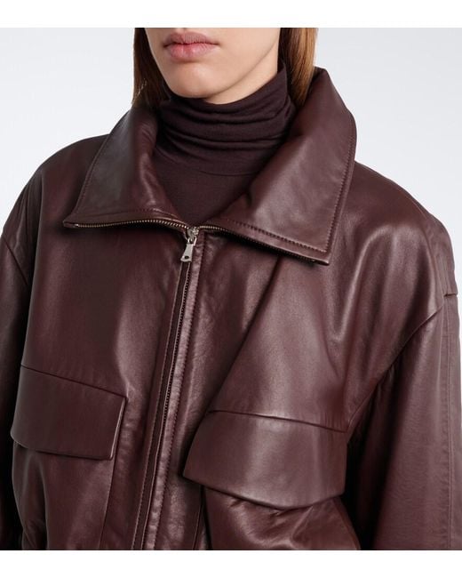 Nour Hammour Brown Shearling-Trimmed Leather Blouson Jacket