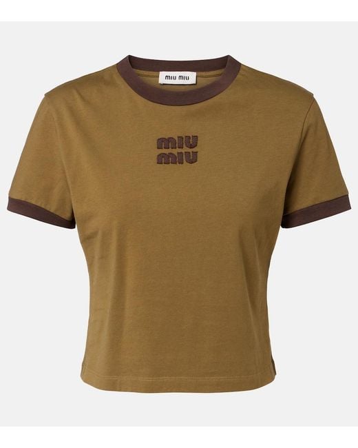 Miu Miu Green Logo Cotton Jersey T-Shirt