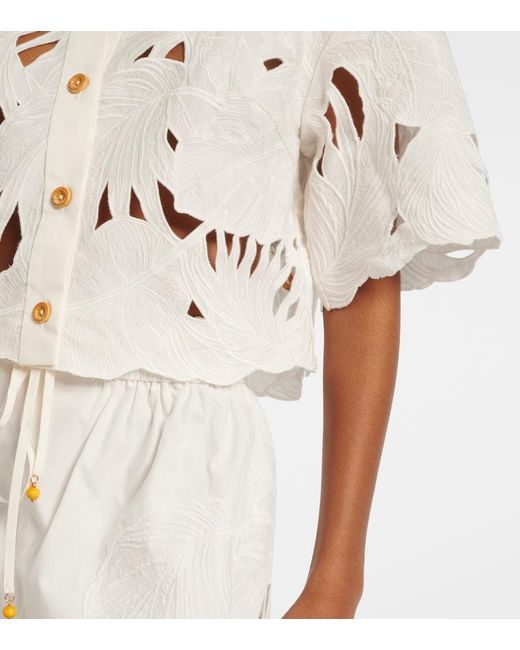 Zimmermann White Mahon Embroidered Cotton Poplin Shirt