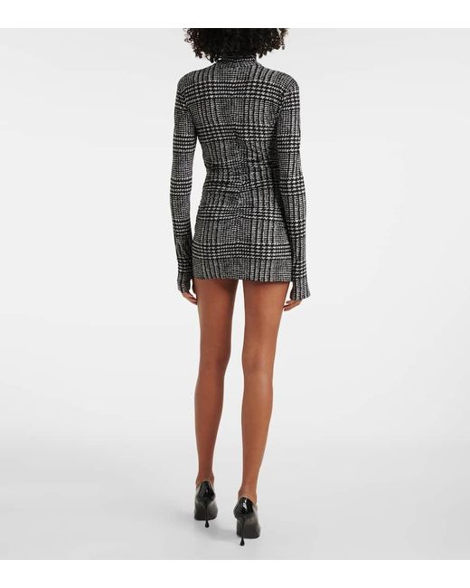 Norma Kamali Black Turtleneck Plaid Minidress