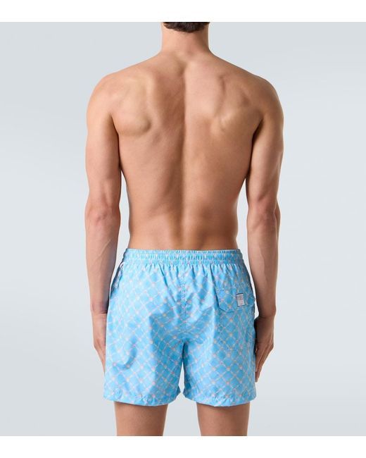 Fedeli Blue Madeira Printed Swim Trunks for men