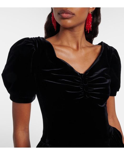 ShuShu/Tong Black Puff-Sleeve Velvet Minidress