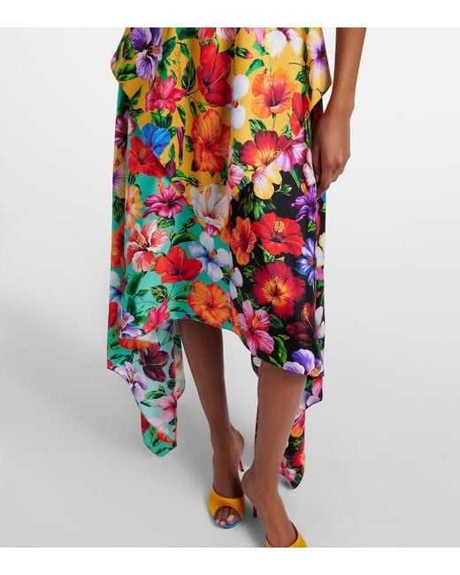 Dolce & Gabbana White Floral One-Shoulder Silk Midi Dress