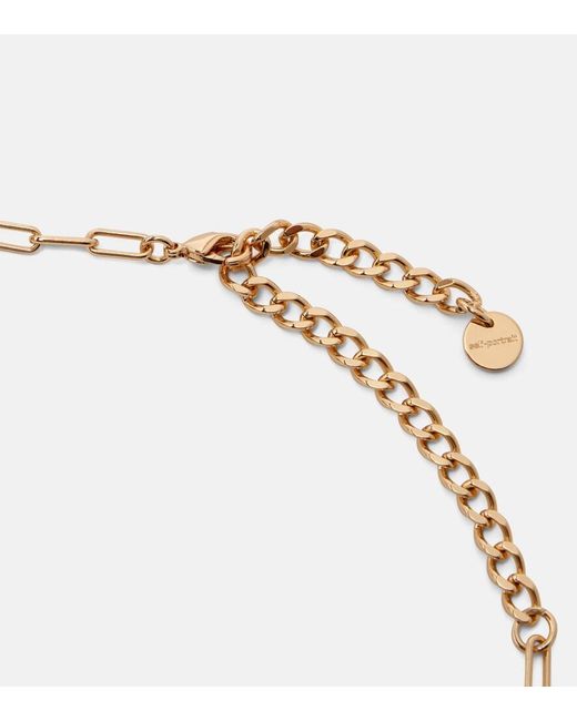 Self-Portrait Metallic Faux Pearl-Embellished Charm Necklace