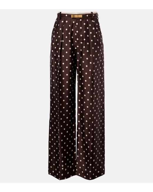 Zimmermann Brown Polka-Dot Silk Satin Wide-Leg Pants