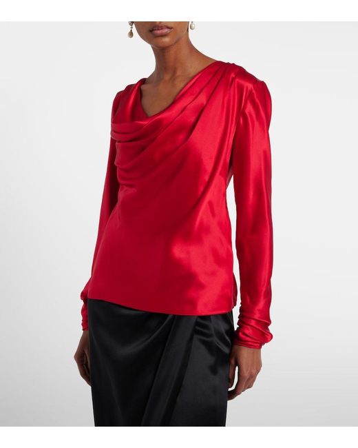 Valentino Red Draped Silk Satin Top