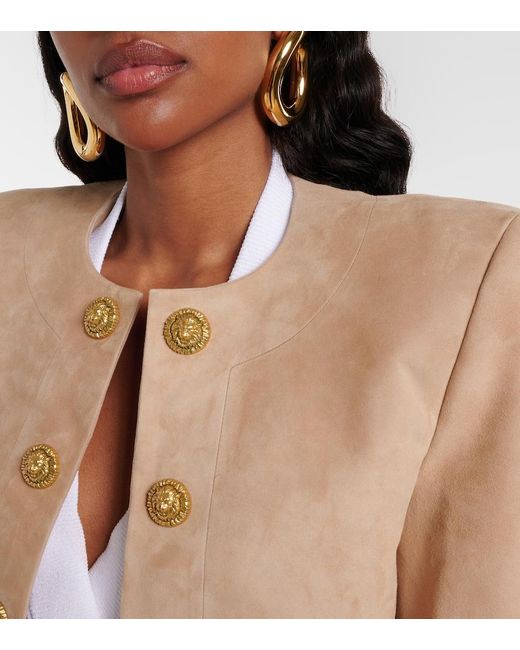 Balmain Natural Suede Cropped Jacket