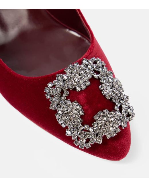 Manolo Blahnik Red Hangisi 70 Embellished Velvet Pumps