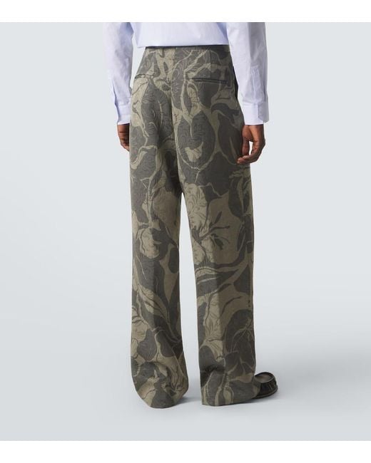 Dries Van Noten Green Printed Straight Pants for men