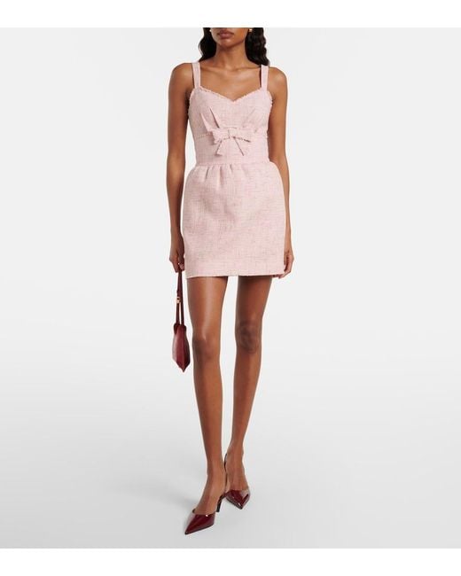 ShuShu/Tong Pink Bow-Detail Cotton-Blend Tweed Minidress