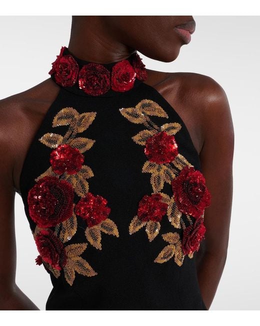Rebecca Vallance Black Rosetta Floral-Applique Minidress
