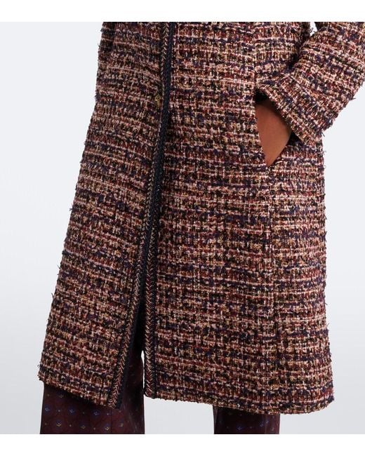 Etro Brown Single-Breasted Tweed Coat