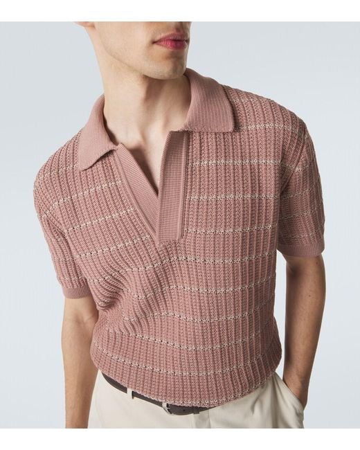 Brioni Pink Embroidered Cotton And Linen Polo Shirt for men