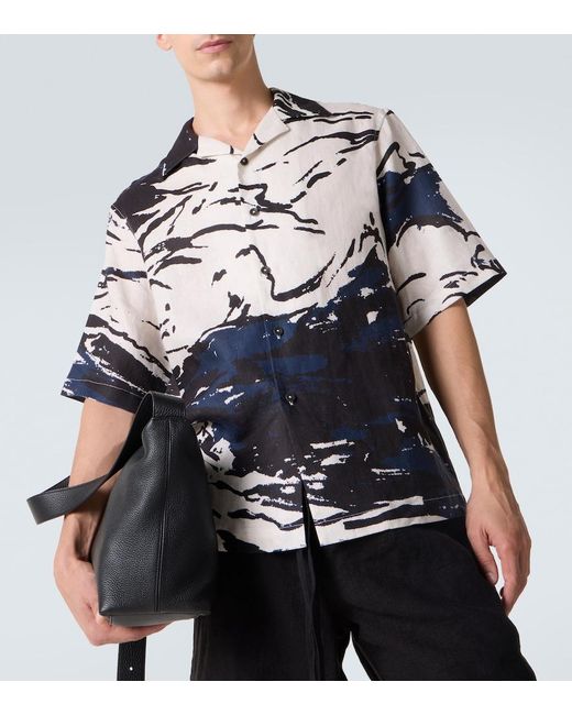 Commas Blue Printed Linen Bowling Shirt for men