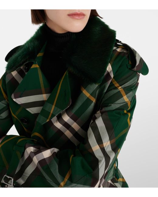 Trench-coat Check en coton Burberry en coloris Green