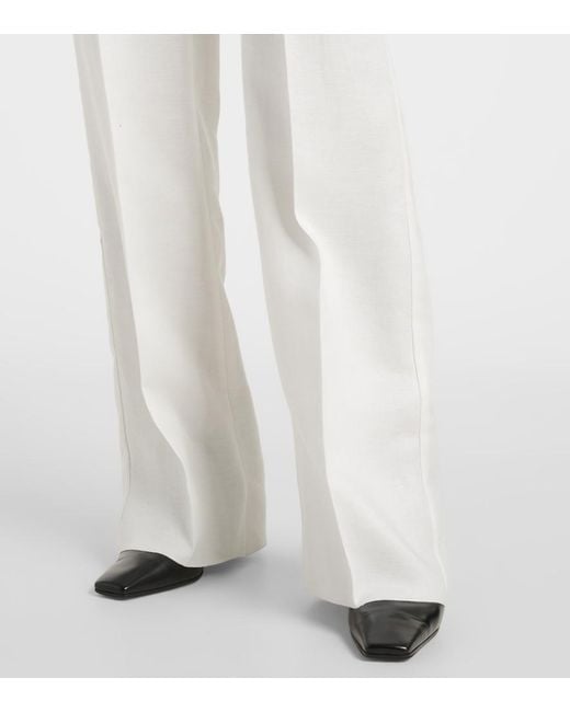 Max Mara White Aversa High-Rise Linen Wide-Leg Pants