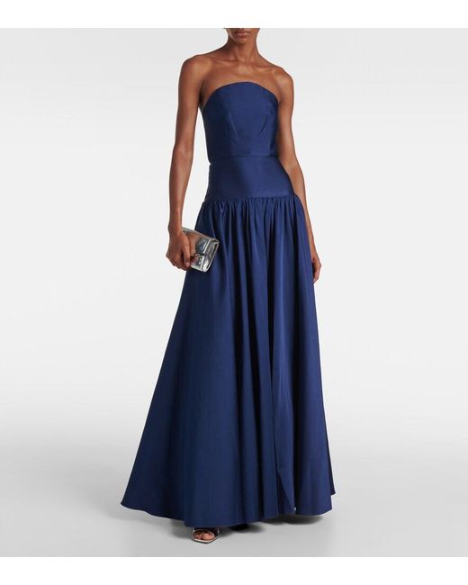 Roland Mouret Blue Strapless Gathered Taffeta Gown