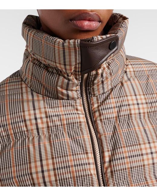 Brunello Cucinelli Brown Checked Leather-Trimmed Down Jacket