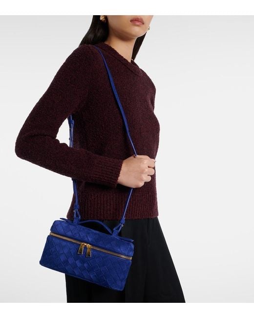 Bottega Veneta Blue Bang Bang Intrecciato Suede Vanity Bag
